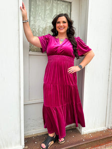 Pink Velvet Shirred Maxi Dress