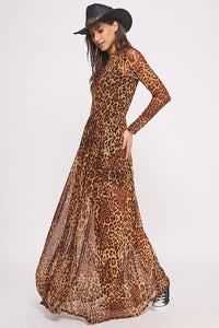 Animal Print Mesh Maxi Dress