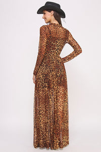 Animal Print Mesh Maxi Dress