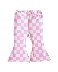 Checkered Flare Pants | Pink