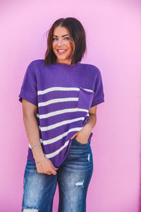 Knit Purple Striped Top