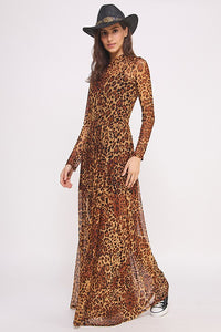 Animal Print Mesh Maxi Dress