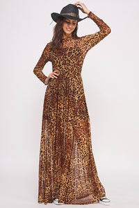 Animal Print Mesh Maxi Dress