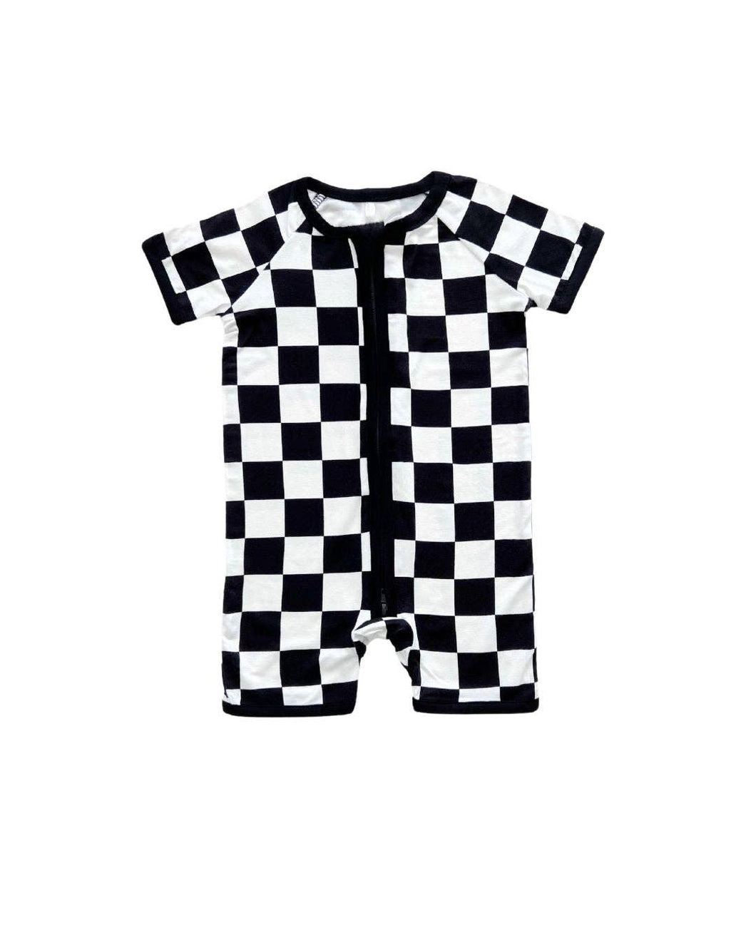 Baby Bamboo Shorty Romper | Black Checkered